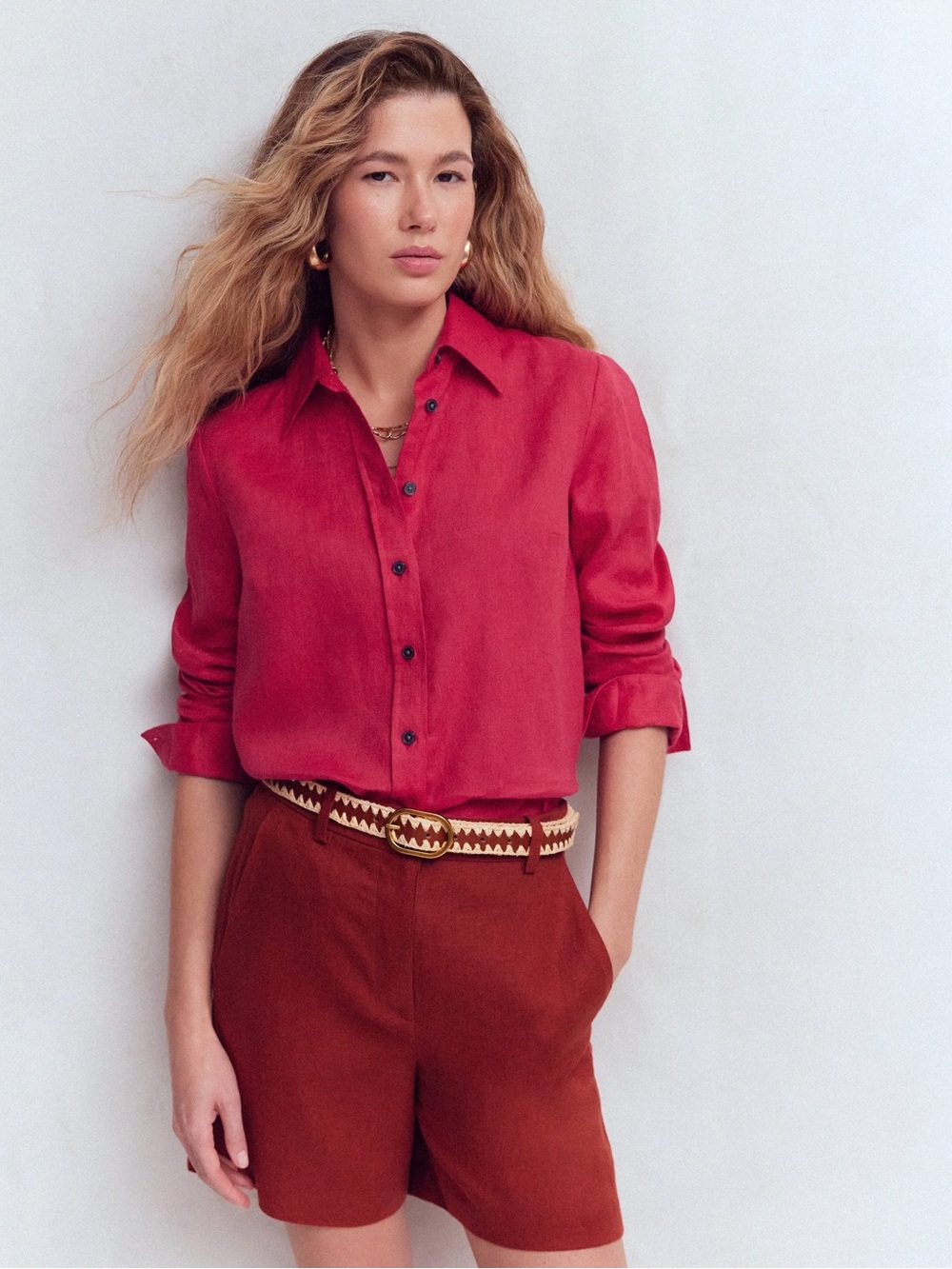 Boden Siena Linen Button-Front Shirt - Classic Collared Top Timeless Versatile